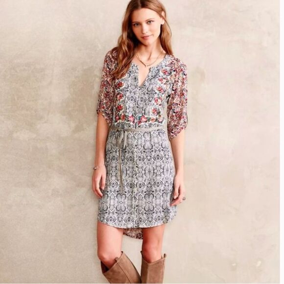 Anthropologie TINY Perenne Mixed Paisley Floral Print Button Front Shirt Dress - Picture 1 of 9
